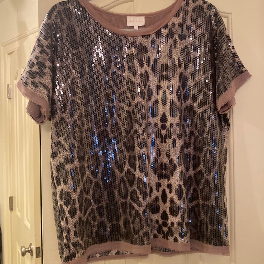 Brown, black, rose sequin top